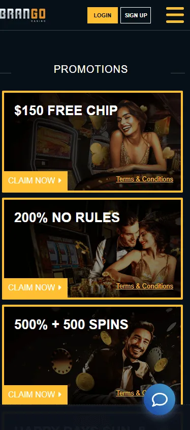 Brango Casino mobile promotions screen