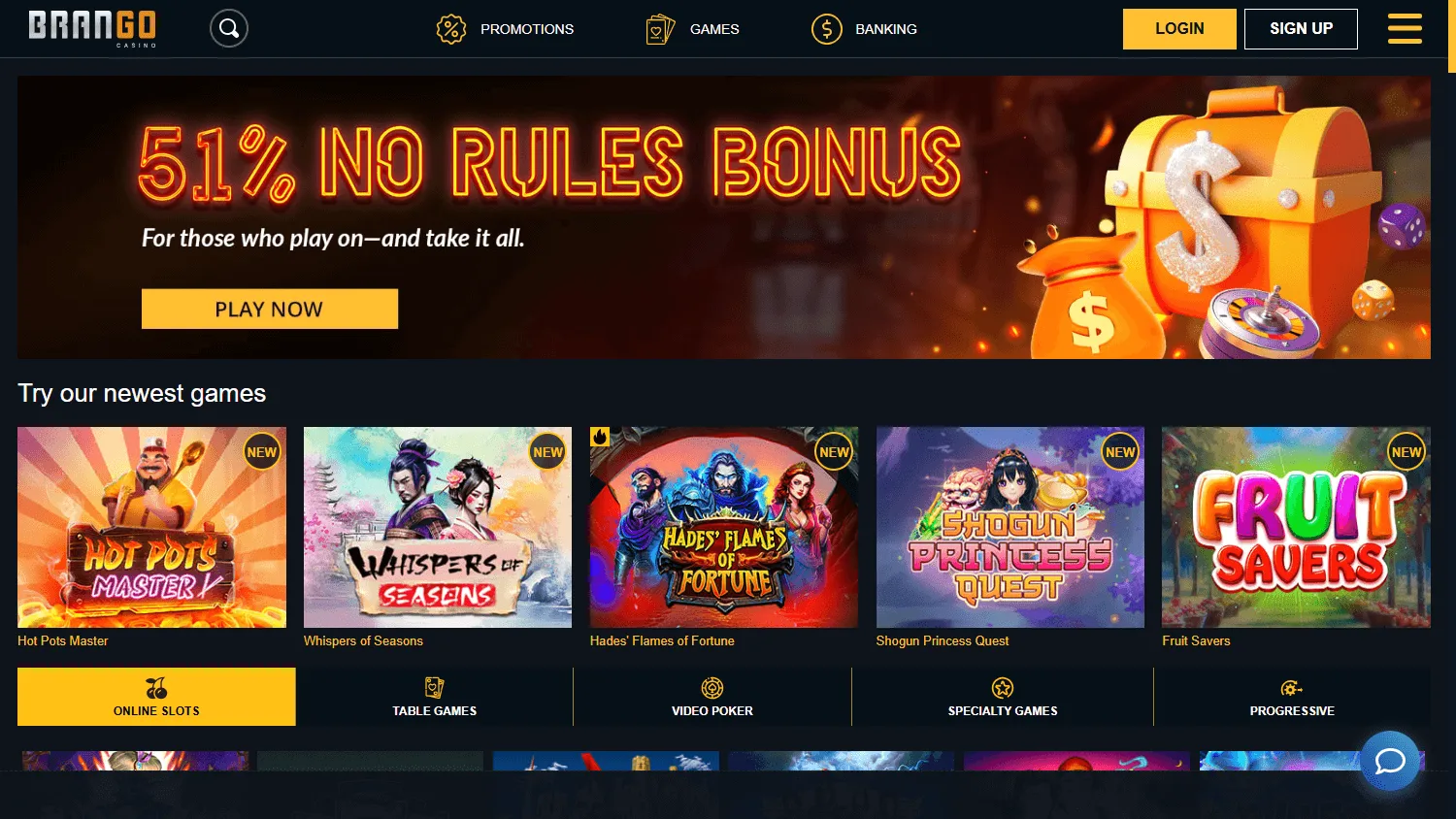 Brango Casino desktop games screen