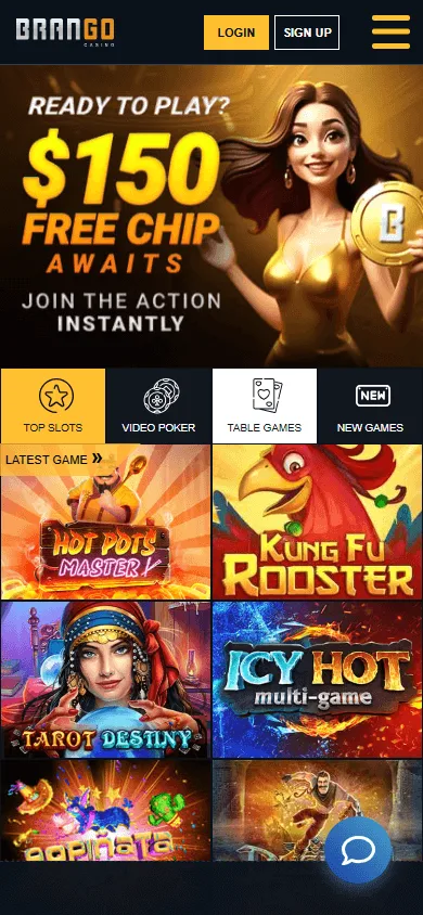 Brango Casino mobile home screen