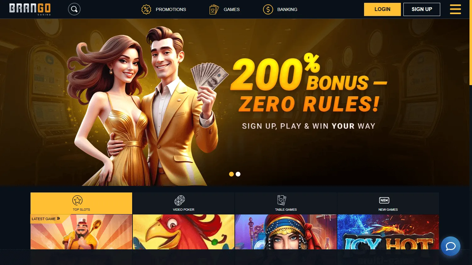 Brango Casino desktop home screen